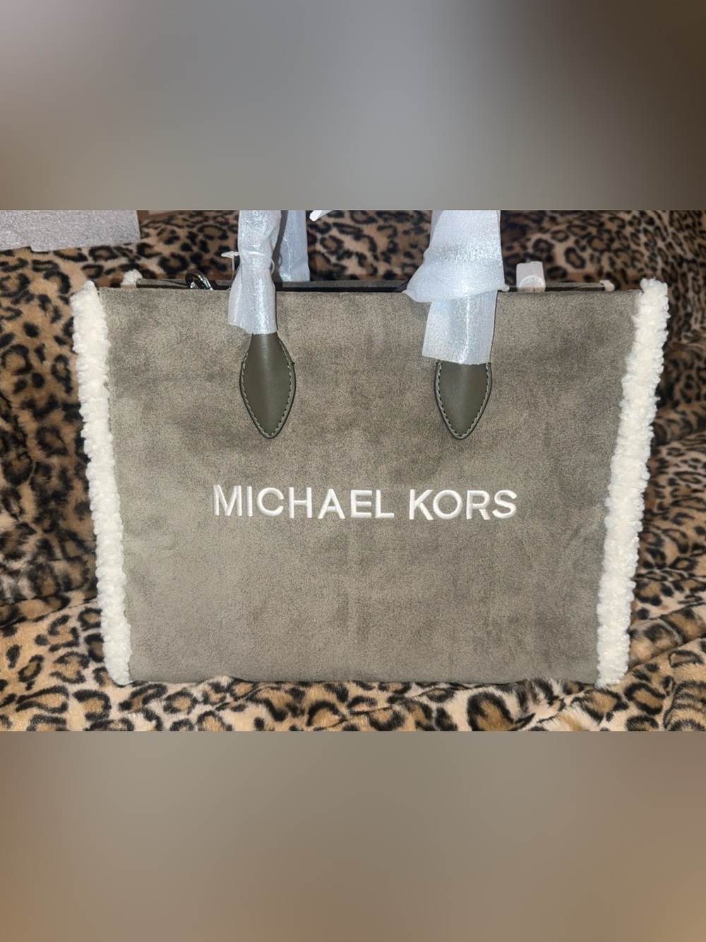 Michael Kors Olive Green Suede Tote with Sherpa Trim Brand New w/tags!
